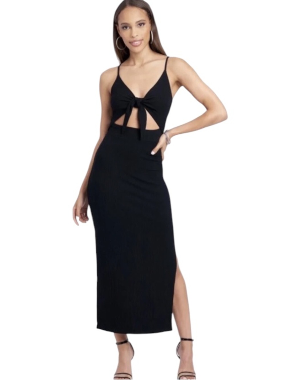 bebe Black Tie-Front Cutout Midi Dress
